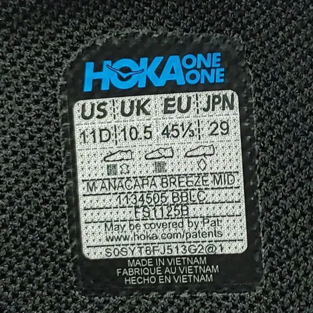 HOKA ONE ONE Men's Anacapa Breeze Mid Hiking Boots Black 1134505 Size 11 D